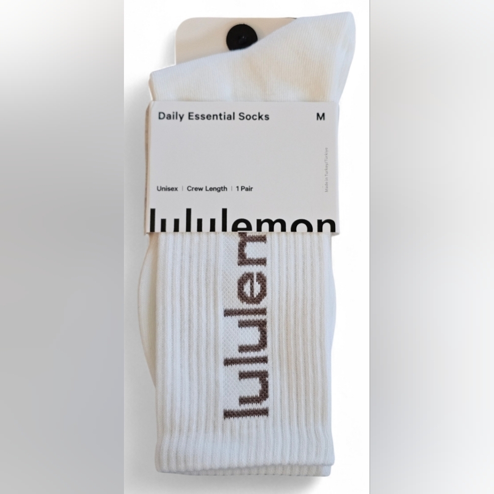 lululemon Unisex Daily Essential Crew White/brown Medium Socks. New
